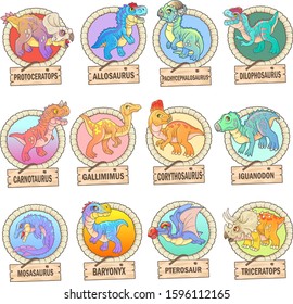 cartoon cute prehistoric dinosaurs, set of images, funny illustrations