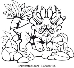 cartoon cute prehistoric triceratops, funny illustration
