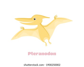 Cartoon süßes Pteranodon einzeln auf Weiß. Vektorgrafik eines lustigen Dinosauriers im flachen Stil.