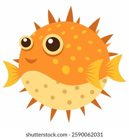 cartoon cute puffer fish. Colorful illustration fugu fish on white background Pro Vector.Suitable for children's books on zoology,sticker, mascot,logo.