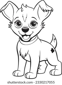 Cartoon Cute Puppy Coloring Page for Kids. Baby dog. Australian Kelpie. Black and white vector illustration for coloring book