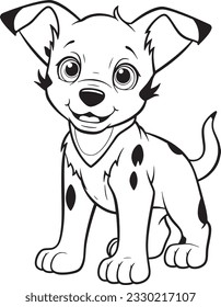 Cartoon Cute Puppy Coloring Page for Kids. Baby dog. Australian Cattle Dog. Black and white vector illustration for coloring book
