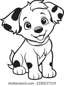 Cartoon Cute Puppy Coloring Page for Kids. Baby dog. Australian Shepherd. Black and white vector illustration for coloring book