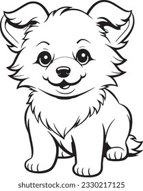 Caricatura Cute Cuppy Coloring Page for Kids. Perro bebé. Perro esquimal americano. Ilustración vectorial en blanco y negro para libro de colorantes