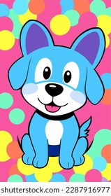 Cartoon cute puppy on colorful pastel background vector illustration