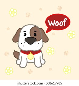 Cartoon cute puppy say woof, drawing for kids.Vector illustration.