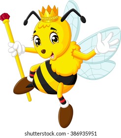 cartoon cute queen bee flying  isolated on white background