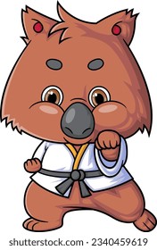 cartoon cute quokka character karate on white background of illustration