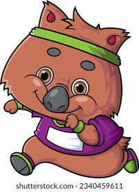 cartoon cute quokka character running on white background of illustration