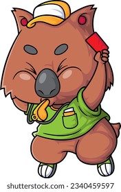 cartoon cute quokka character soccer referee giving the red card of illustration