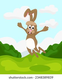 Cartoon Cute Rabbit or Bunny jumping Happy