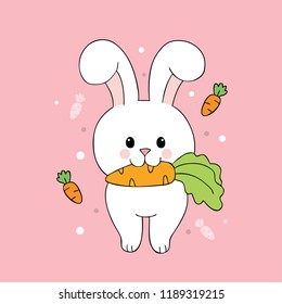 Cartoon cute rabbit and carrot vector.