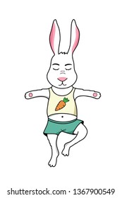 Cartoon cute rabbit doing yoga. Vector illustration isolated on white background