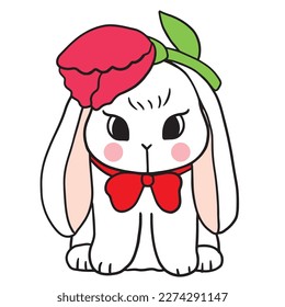 Cartoon cute rabbit and flower vector.	

