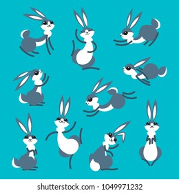 Cartoon cute rabbit or hare. Little funny rabbits. Vector illustration grouped and layered for easy editing.