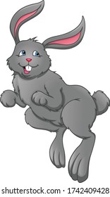 Cartoon cute rabbit jumping on a white background