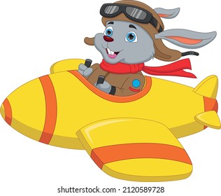 cartoon cute rabbit riding a plane