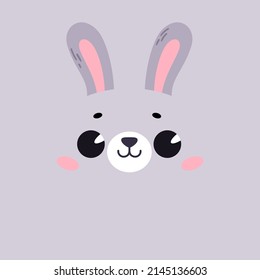 A cartoon cute rabbit with a square shape. A card for developmental games. Square icon for apps or games with the face of a rat. Vector illustration isolated on white background