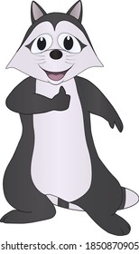 cartoon of a cute raccoon with his thumb