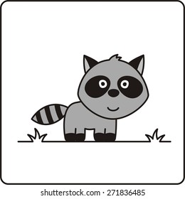 Cartoon cute raccoon isolated on white background