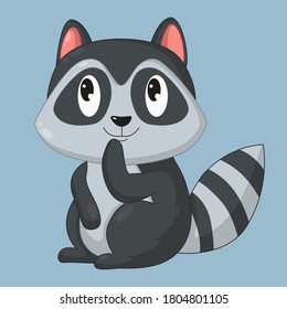 Caricatura lindo mapache sobre un fondo sólido