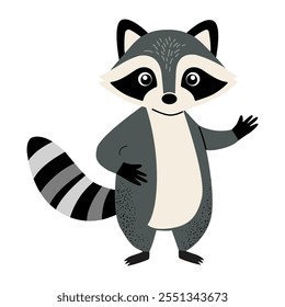 Cartoon cute raccoon. Woodland animals. Childish illustration. Kids style
