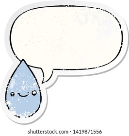 cartoon cute raindrop with speech bubble distressed distressed old sticker