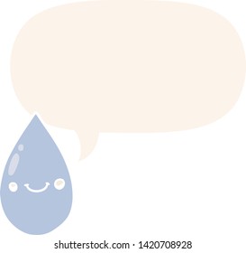 caricatura lindo raindrop con burbuja de habla en estilo retro