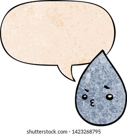 dibujos animados lindo raindrop con burbuja de voz en estilo de textura retro