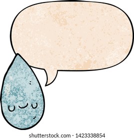 dibujos animados lindo raindrop con burbuja de voz en estilo de textura retro