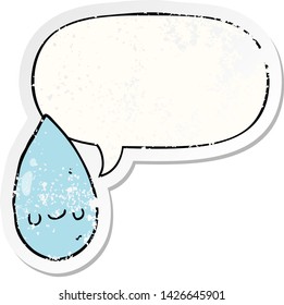 cartoon cute raindrop with speech bubble distressed distressed old sticker