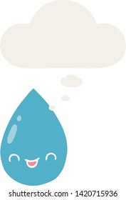 dibujos animados lindo raindrop con burbuja de pensamiento en estilo retro
