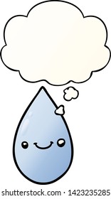 cartoon cute raindrop with thought bubble in smooth gradient style