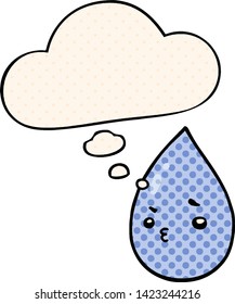cartoon cute raindrop with thought bubble in comic book style
