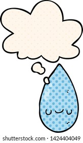 cartoon cute raindrop with thought bubble in comic book style