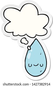 cartoon cute raindrop with thought bubble as a printed sticker