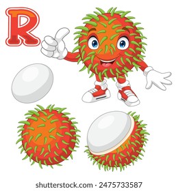 Cartoon cute rambutan fruit giving thumbs up