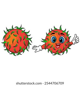 Cartoon cute rambutan fruit giving thumbs up