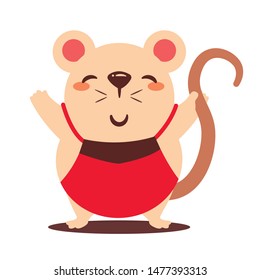 Cartoon cute rat greetings. Chinese New Year. Year of the rat. - Vector flat art