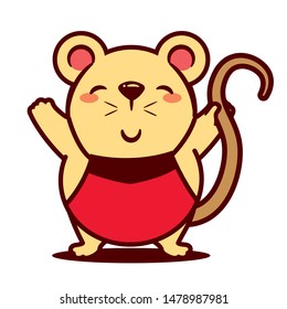 Cartoon cute rat greetings. Chinese New Year. Year of the rat. - Vector