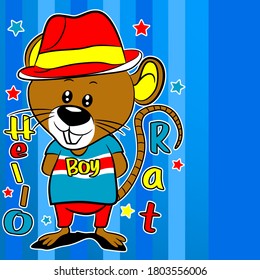 Cartoon cute rat on blue background eps