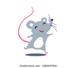 Cartoon cute rat in simple flat style. Vector illustration,