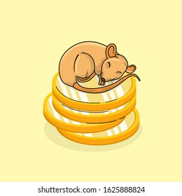 Cartoon cute rat in simple flat style