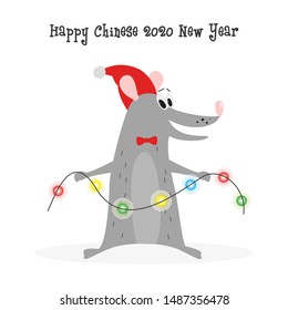 Cartoon cute rat, symbol of 2020 year. Chinese New Year. Vector illustration.
