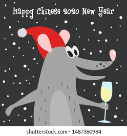 Cartoon cute rat, symbol of 2020 year. Chinese New Year. Vector illustration.