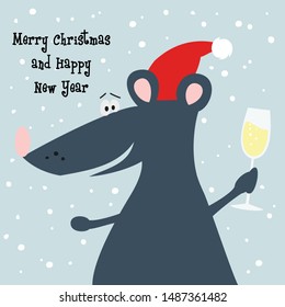 Cartoon cute rat, symbol of 2020 year. Chinese New Year. Vector illustration.