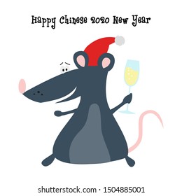 Cartoon cute rat, symbol of 2020 year. Chinese New Year. Vector illustration.