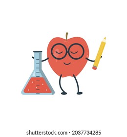 Cartoon cute red apple student wearing glasses. Back to school. Smart apple. Vector illustration.