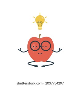 Cartoon cute red apple student wearing glasses. Back to school. Smart apple. Vector illustration.