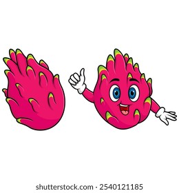 Cartoon cute red dragon fruit giving a thumb up